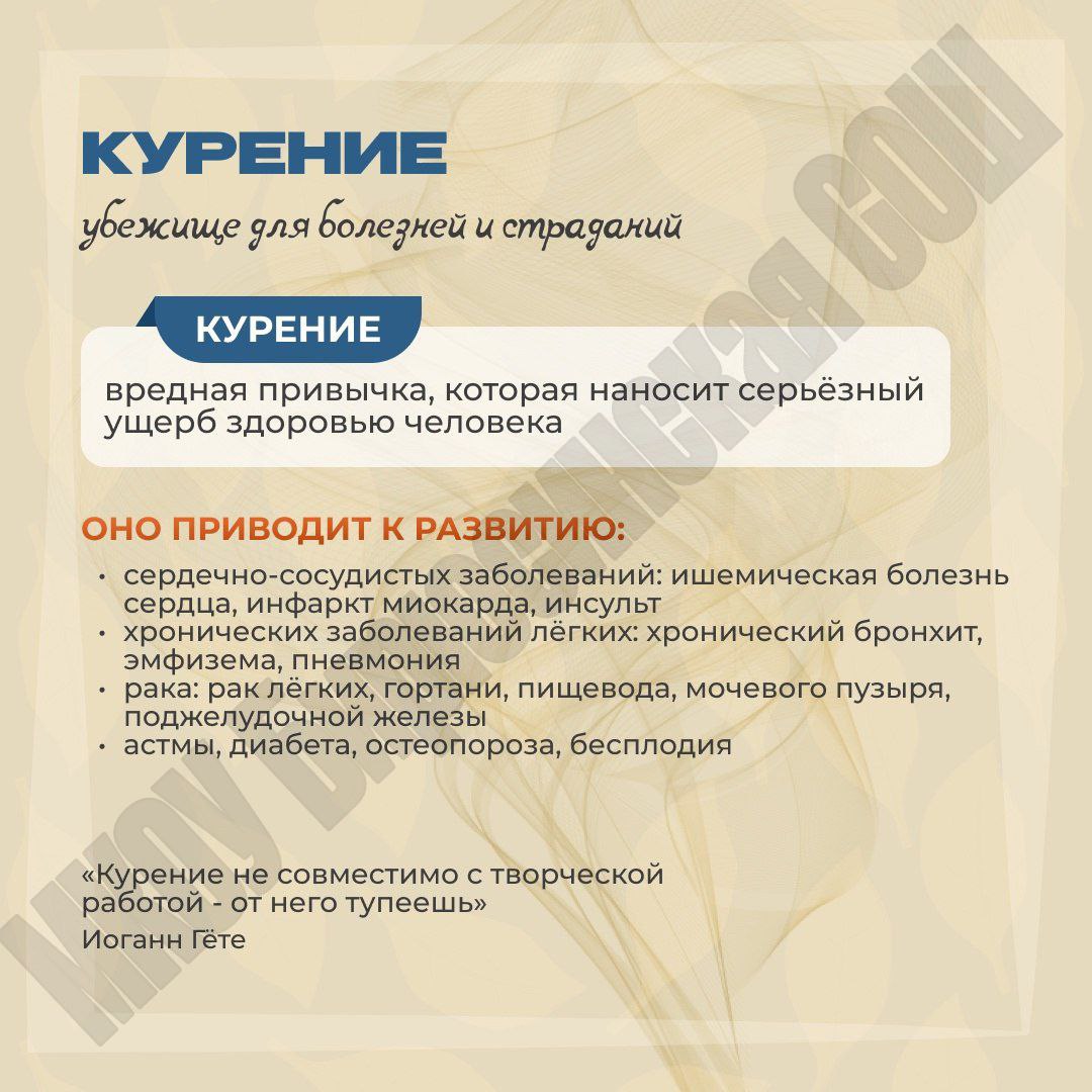 Курение вредит вашему здоровью.